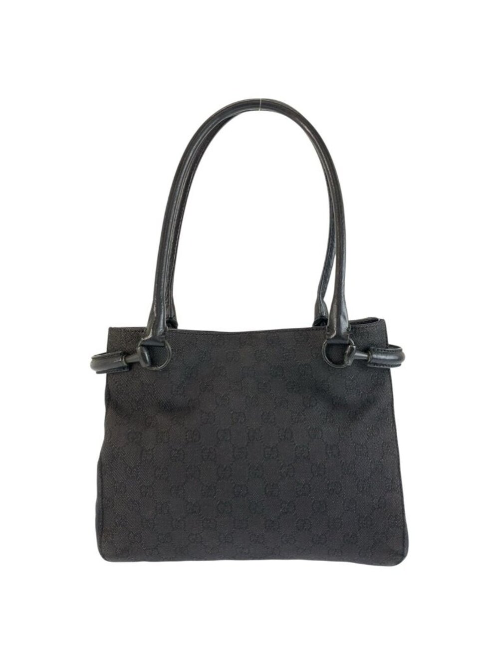 Gucci Black GG Canvas Leather Tote Shoulder Bag